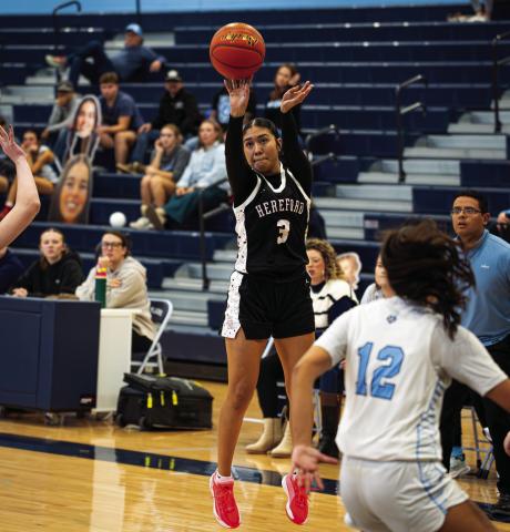 Samantha Grajeda pulls up for a jump shot against West Plains before the Christmas break. Grajeda and the Lady Whitefaces topped West Plains 52-32 on Dec. 22 moving the team to 2-1 in district play. (Courtesy photo)