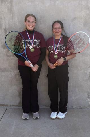 Brynndall Bell and Bella Leal won the B Girls Doubles Draw at the Wolfpack Junior High Tournament last week.