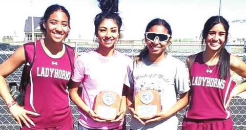 Ladyhorns relay team, Paizlie Reyna Mata, Mia Minjarez, Elycia Gonzalez, Toree Jo Evans, won the 4x100 meter relay and 4x200 meter at the Area contest and will advance to Regionals. The 4x200 team also set a Hart High School record, running 1:49.8.