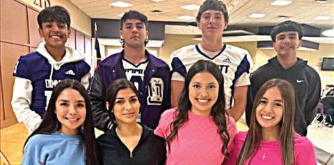DHS Flame King & Queen candidates: Seniors: Blake Howell &amp; Emily Aguirre; Juniors: Jack Lunsford &amp; Braylynn Chavira; Sophomores: Marco Silva &amp; Meah Espinoza; and Freshmen: Larry Hernandez &amp; Madalynn Medina. (Dimmitt Sports Media/ DISD photo