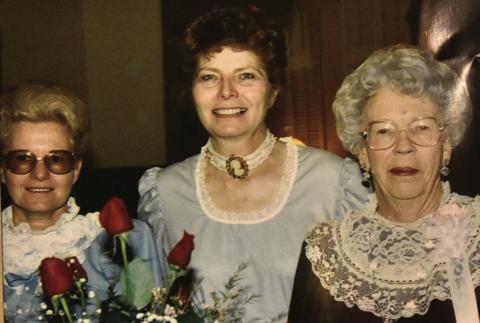 DISTINGUISHED DIRECTORS--This reproduction of a photo from years ago shows three distinguished executive directors of the Deaf Smith County Museum from across the years. From left are Juanita Koetting who served from 1985 to 1989, Donna Brockman, who served from 1989 to 1998, and Lois Gililland, the first executive director, who served from 1975 to 1985. (Photo by Jim Steiert)