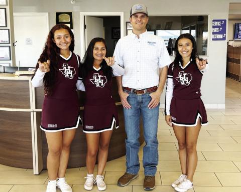 Business of the week shout out! The Hereford cheerleaders are excited to recognize our very own WHITEFACE FORD dealership as our business of the Week! A huge THANK YOU to WHITEFACE FORD for being a supporter of the Hereford cheer booster club! Your continued support helps us cheer louder and stronger, and represent our community with pride! Pictured are (from left) Arianna Ceballos, Makyra Mungia, Jon Galland and Makayla Mungia.
