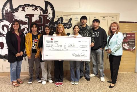 Hereford Texas Federal Credit Union recently presented the Hereford High School Class of 2026 with a generous $1,000 donation.