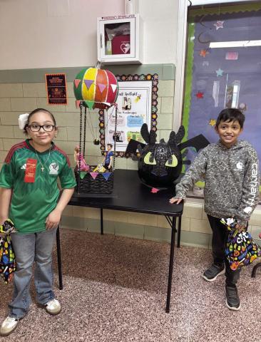 Winners of the Pumpkin Coloring Contest for Hart ISD included Kamila Jimenez with her Hot Air Balloon and Santiago Medrano with Toothless.