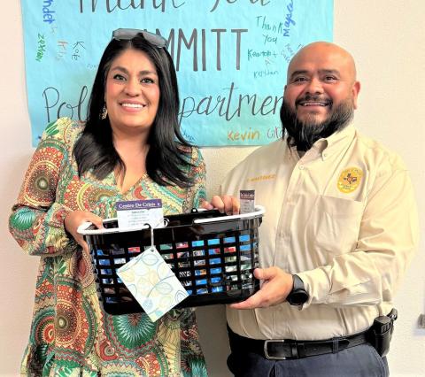 The Dimmitt Police Department received a ‘goody basket’ from the Deaf Smith County Crisis Center in recognition of Sexual Assault Awareness Month for their support and dedication to victims and survivors. For those needing assistance, contact the Deaf Smith County Crisis Center at 218 W. 3rd in Hereford or call 806-364-4435. To volunteer, contact Angela Gamboa or any staff member.