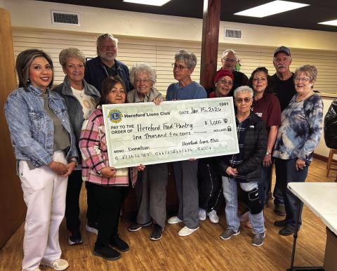 Hereford Lions Club recently donated $500 to the Hereford Food Pantry to help provide food and assistance to families in need.