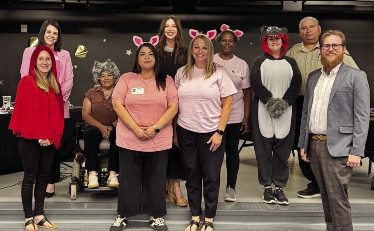 Castro County 4th and 5th graders participated in a mock trial in April. Castro County Sheriff Sal Rivera, along with Castro County officials Mandy Gfeller, Shalyn Hamlin, Veronica Pacheco, Mary Ewing, Kristina Holcomb, Priscilla Peralta, Kacy Quinton, and Amanda Fisher helped bring The Three Little Pigs vs. The Big Bad Wolf to life. After hearing the case, the student jury delivered a verdict of not guilty on all charges.