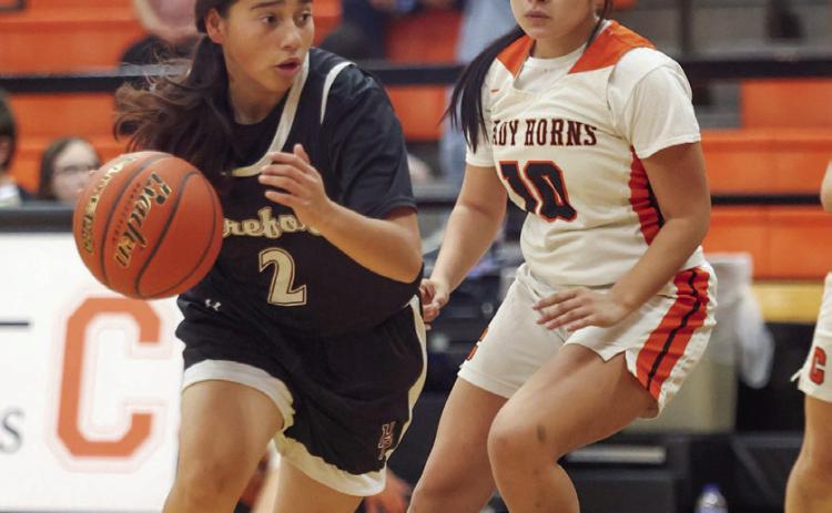 Ellyana Tijerina brings the ball up the court for the Lady Whitefaces.