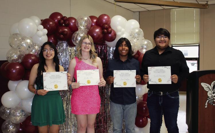 Outstanding student by section: Scarlett Chavez—Outstanding Woodwind, Maddy Klein— Outstanding Brass, Jose Verdugo—Outstanding Percussion and Isaiah Hernandez—Outstanding Color Guard.