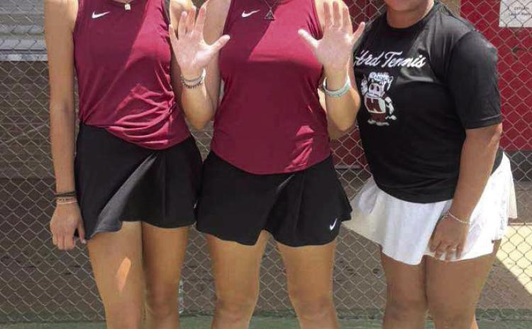 Hereford’s Team won in both of its matches in Lubbock bring its overall record to 8-4. Emma Council clinched the 10th win against Lubbock Coronado this morning as The Herd finished with a dominant 18-1 victory. Nataly Cervantes won in both singles and doubles this afternoon, securing the 10th win and helping The Herd finish with an 11-8 win over Lubbock Monterey. Also pictured is team member Macy Betzen. (Courtesy photo)