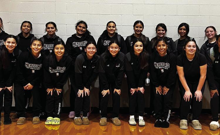 Hereford’s Lady Whiteface JV Maroon snagged second place and JV White took 3rd at the Dimmitt Tournament. Left, the Hereford JV White defeated Frenship in a tournament earlier this season for the consolation championship.