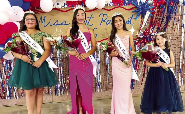 A large crowd braved the triple digit temperatures last week to celebrate Hart Days. The annual event always draws a large crowd for its parade, pageant and much more. Pictured above are winners of the Miss Hart Pageant. Winners include: Miss Hart-Lexi Cisneros, Little Miss Hart-Jocelyn Ardon, Junior Miss Hart-- Ellie Longoria and Tiny Miss Hart --Yisell Carrasco. (Courtesy photo)