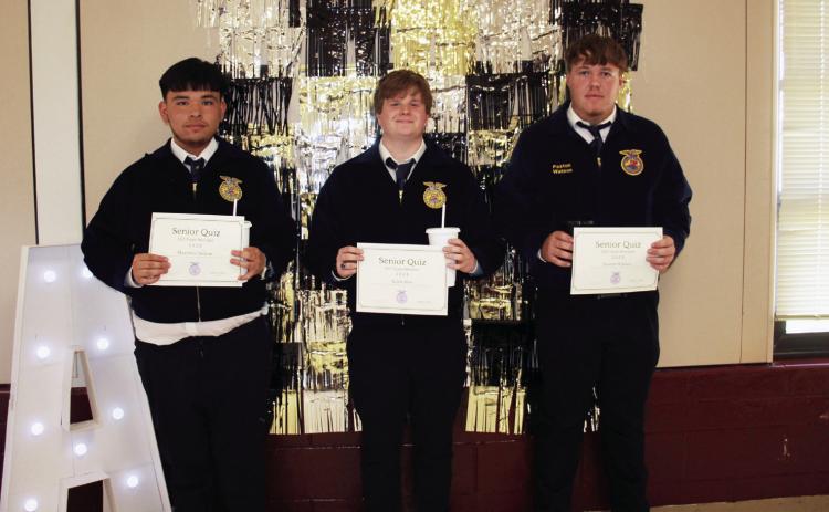 LDE contest Senior Quiz team members were Maximus DeLeon, Kaleb Bice, and Paxton Watson