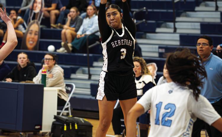 Samantha Grajeda pulls up for a jump shot against West Plains before the Christmas break. Grajeda and the Lady Whitefaces topped West Plains 52-32 on Dec. 22 moving the team to 2-1 in district play. (Courtesy photo)