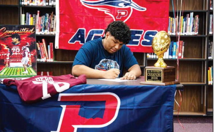 Last week, Hereford’s own R.J. Estrada officially signed to continue his football and academic career at Oklahoma Panhandle State University. RJ’s dedication, hard work, and commitment on and off the field have earned him the opportunity to play at the next level while pursuing his education. (Courtesy photo)