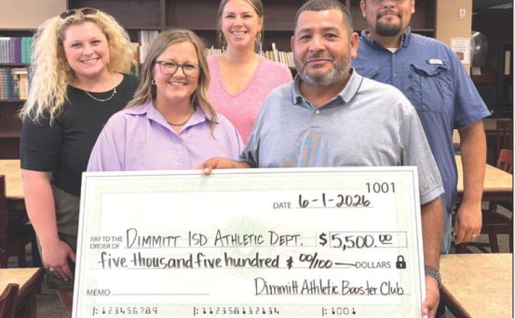 The Dimmitt Bobcats and Bobbies Athletic Booster Club is proud to support Dimmitt athletes and coaches by giving back to the athletic department through a donation from the booster club. Thank you to everyone who supports our students and helps make opportunities like this possible! Thank you to Coach Quiroz for attending the meeting on behalf of Coach Arias to receive the check.