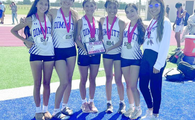 Dimmitt’s Varsity Bobbies with their runner-up trophy at the Oil Patch Invitational in Sundown. The team includes Damaris Alfaro, Frida Madrigal, Lily Rodriguez, Samara Birdwell and Paola Arzate.