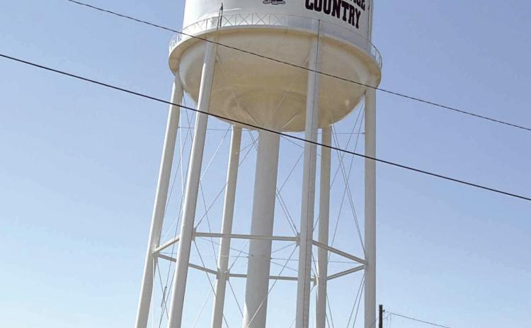The City of Hereford water tower near Whiteface Field is sporting new repairs and a new coat of paint. The project has been underway for weeks and is nearly complete. (Brand photo)